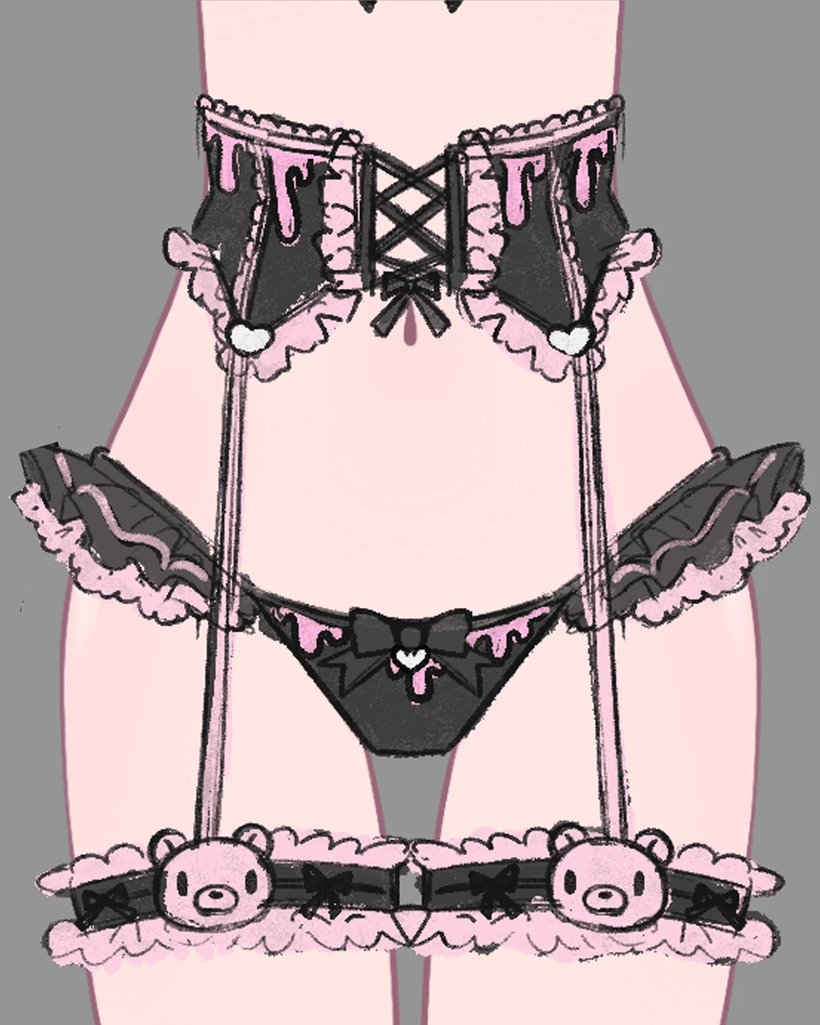 Gloomy Bear Jirai Kei Pink Blood and Black Top/Waist and Underwear - Image 3