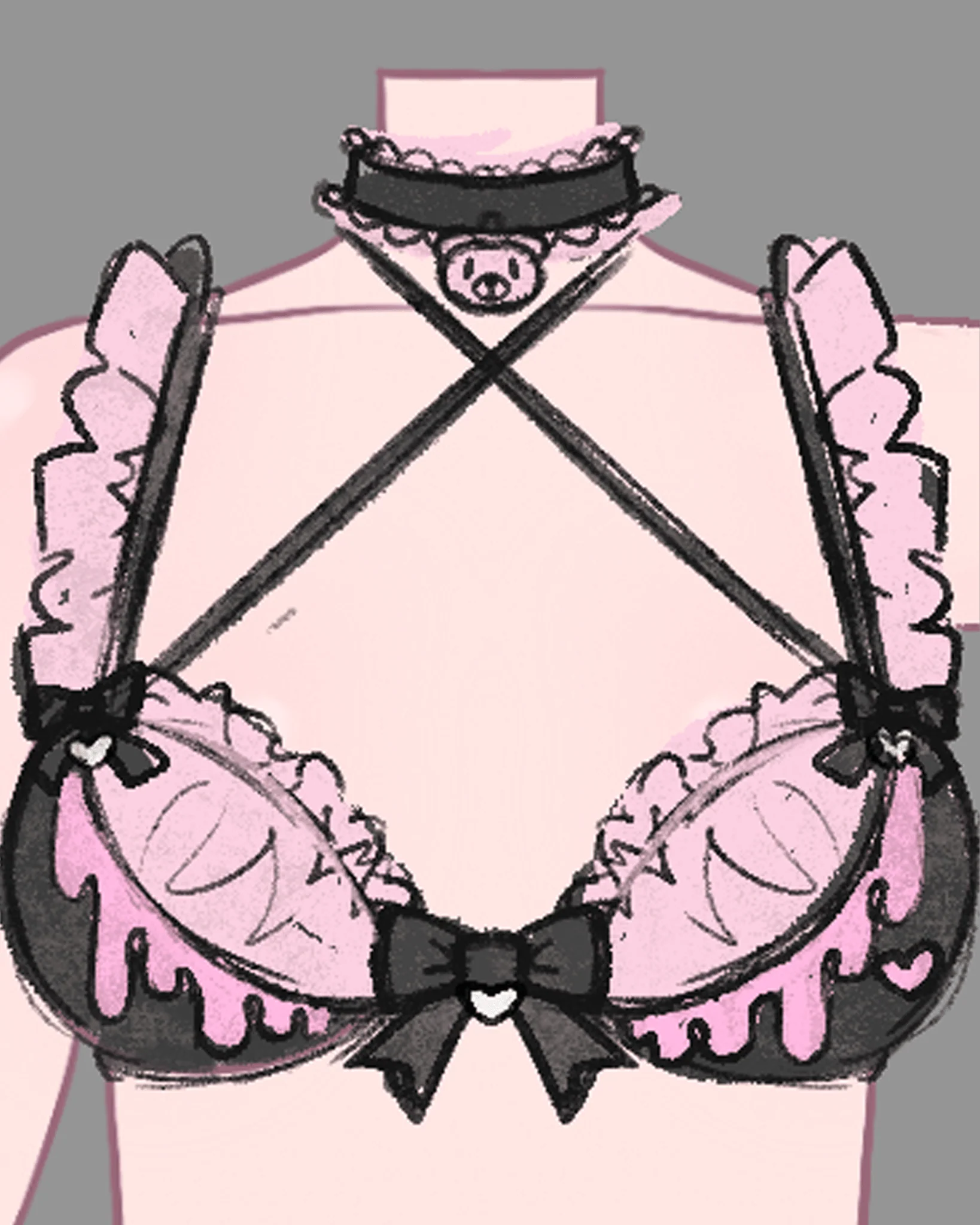 Gloomy Bear Jirai Kei Pink Blood and Black Top/Waist and Underwear - Image 4