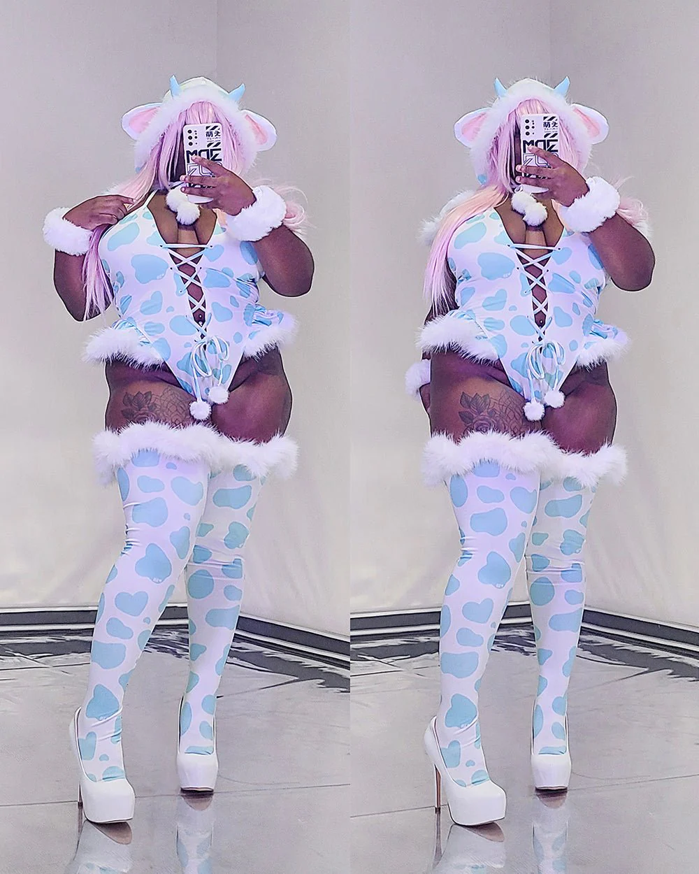 Winter Plush Cow Bodysuit Cosplay - Image 11